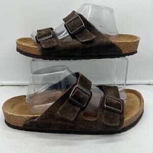 Birkenstock Sandals Mens 12 45 Brown Suede Arizona Brown Slide Shoes